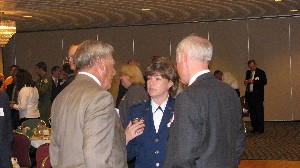 Maj. Gen. Suzanne Vautrinot, USAF, director of plans and policy, U.S. Cyber Command, Fort George G. Meade, Maryland, speaks with chapter members before her speech on cyberspace in October.